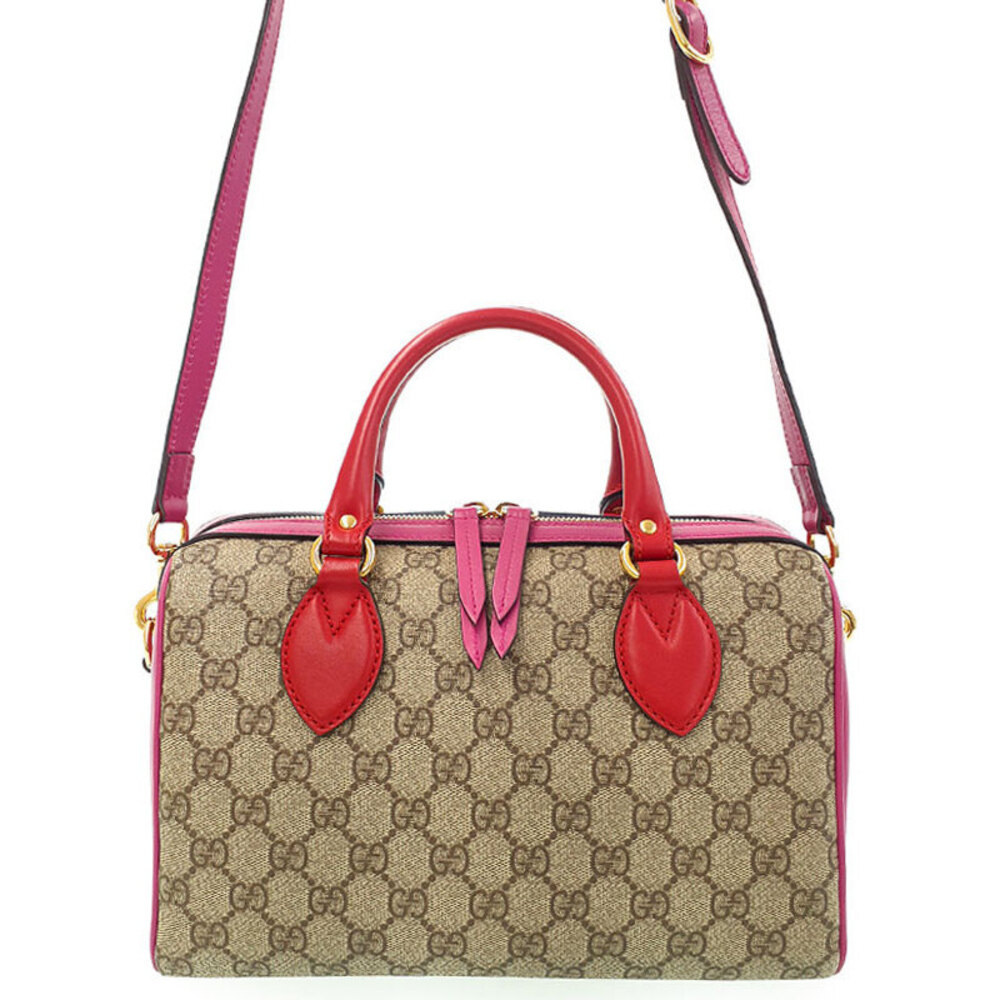 Gucci GG Supreme Boston Bag beige hibiscus red pink